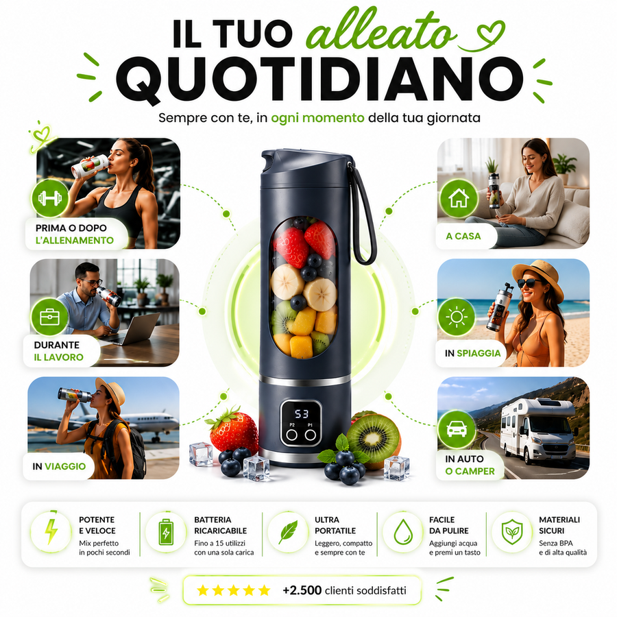 Frullatore elettrico portatile con batteria ricaricabile USB