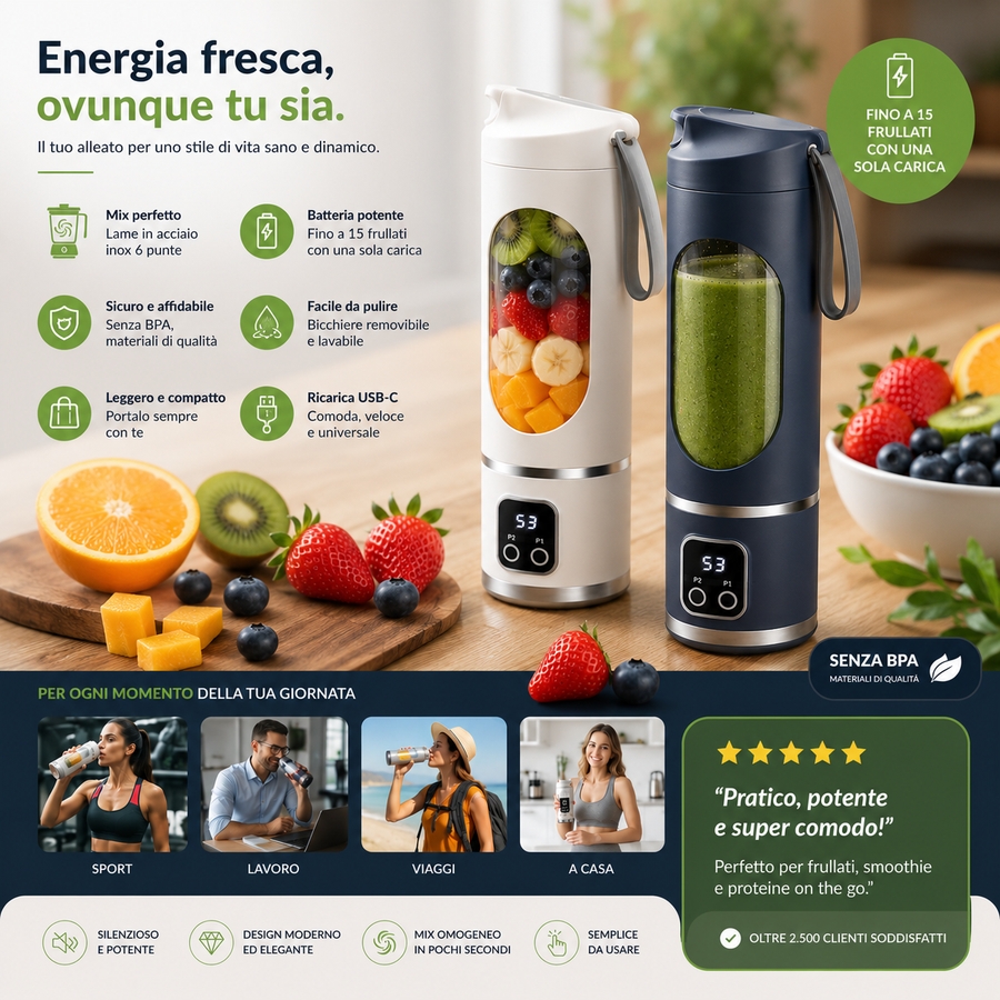 Preparare uno smoothie con il frullatore portatile