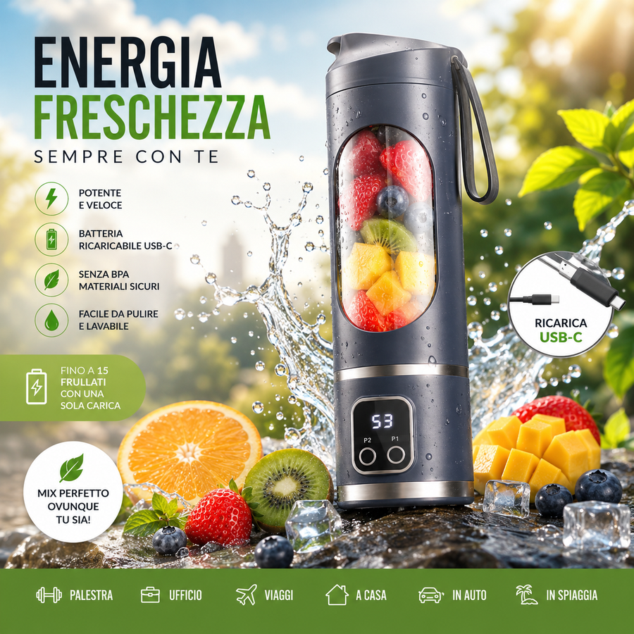 Frullatore portatile ideale per palestra, ufficio e viaggi